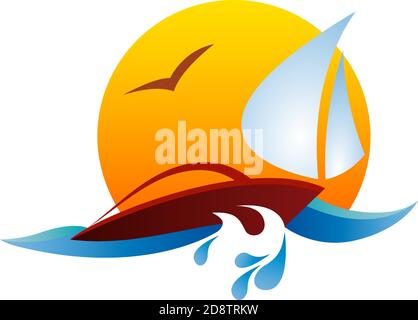 Vector segno yacht, barca e vela Illustrazione Vettoriale