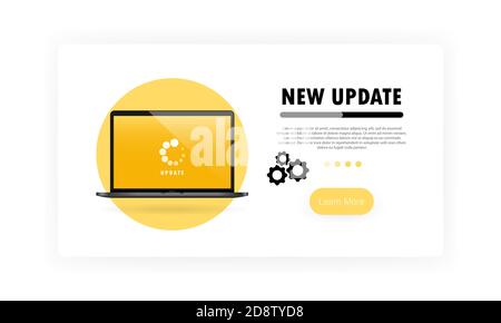 Nuovo aggiornamento per notebook. Processo di installazione nella schermata del monitor. Vettore su sfondo bianco isolato. EPS 10 Illustrazione Vettoriale