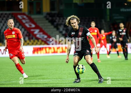 Farum, Danimarca. 31 Ott 2020. Alexander Scholz (14) del FC Midtjylland visto nel 3F Superliga match tra FC Nordsjaelland e FC Midtjylland a destra a Dream Park a Farum. (Photo Credit: Gonzales Photo/Alamy Live News Foto Stock