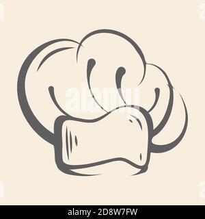 Icona del cappuccio dello chef, logo, disegno a mano dello schizzo, emblema del contorno Illustrazione Vettoriale