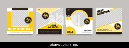 Set di modelli di post sui social media con design semplice in colore di sfondo giallo e nero, adatto per post sui social media e promozioni Illustrazione Vettoriale