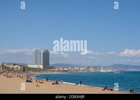 Vista sulla costa di Barcellona in Spagna. Foto Stock