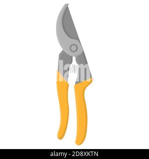 Forbici da giardinaggio a cartone animato o cesoie isolate su sfondo bianco. Attrezzo di giardinaggio. Illustrazione vettoriale in stile cartoon per il tuo progetto. Illustrazione Vettoriale