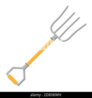 Icona Cartoon Pitchfork isolata su sfondo bianco. Attrezzo di giardinaggio. Illustrazione vettoriale in stile cartoon per il tuo progetto. Illustrazione Vettoriale
