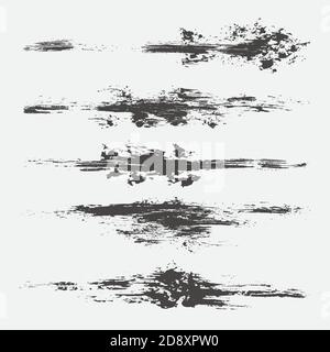 Insieme vettoriale di tratti di pennello grunge. Pennellate di inchiostro nero. Macchie di vernice nere. Elemento per il tuo progetto. Illustrazione Vettoriale