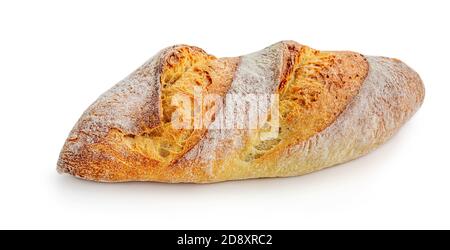 Pane appena sfornato isolato su sfondo bianco, vista dall'alto. Panificio, concetto di cibo. Foto Stock