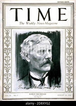 Ramsay Mcdonald è apparso sulla copertina anteriore della rivista Time il 18 agosto 1924. Copertina Gordon Stevenson Foto Stock