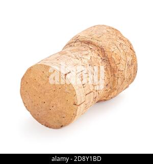 Sughero di vino isolato su sfondo bianco macro. Tappo in sughero. Concetto di alcool Foto Stock