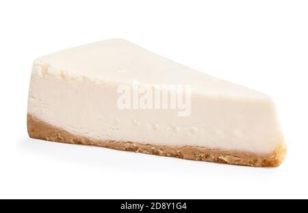 Cheesecake classica di New York su sfondo bianco. Primo piano di torta di formaggio fatta in casa Foto Stock