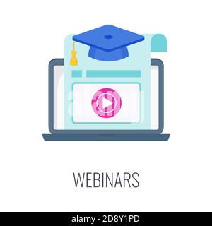 Icona del webinar. Riunione online. Stile vettoriale piatto alla moda. Illustrazione Vettoriale