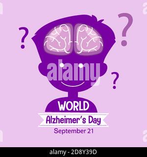 Logo o banner World Alzheimer's Day con cervello in testa illustrazione del segnale Illustrazione Vettoriale