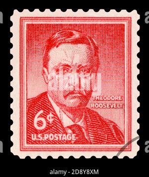 USA - CIRCA 1955: Un francobollo stampato negli Stati Uniti d'America mostra Theodore 'Teddy' Roosevelt (1858-1919) è stato il 26esimo presidente degli Stati Uniti Foto Stock