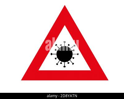 Avvertenza segnale vettore virus isolato su sfondo bianco Foto Stock