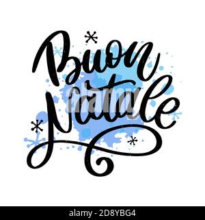 Buon Natale. Buon Natale Calligraphy Template in italiano. Cartolina di saluto tipografia nera su sfondo bianco. Illustrazione vettoriale disegnata a mano Illustrazione Vettoriale