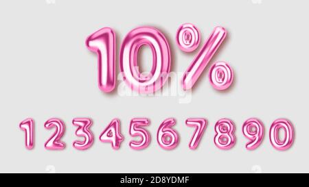 Promozione sconto set off in palloncini 3D rosa realistici. Vettore. Illustrazione Vettoriale