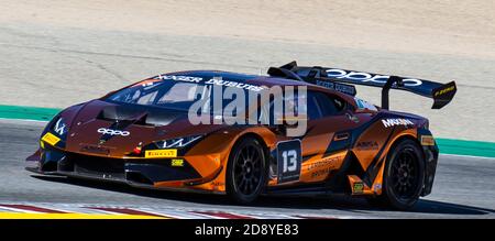 Monterey, California, Stati Uniti. 01 2020 novembre Monterey, CA, U.S.A. 13 driver S. Jimenez entra nella svolta 5 durante il campionato Hyundai Monterey Sports Car Championship Lamborghini gara 2 a Weathertech Laguna Seca Monterey, CA Thurman James/CSM Credit CAL: Sport Media/Alamy Live News Foto Stock