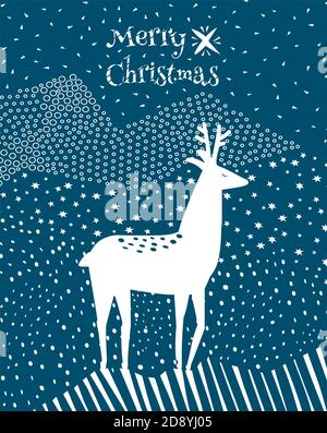 Buon Natale! Carta con cervi. Ideale per xmas card o elegante invito per feste Illustrazione Vettoriale