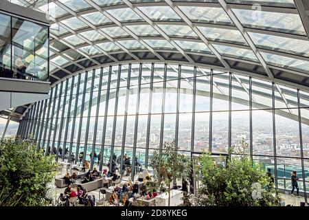 Interni moderni con piante verdi allo Sky Garden di Londra Foto Stock