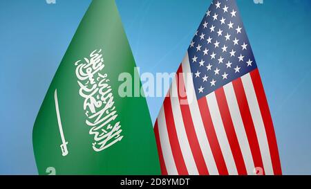 Arabia Saudita e Stati Uniti due bandiere Foto Stock