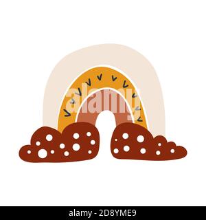 Carino boho arcobaleno con nuvole isolate su sfondo bianco. Illustrazione vettoriale. Illustrazione Vettoriale