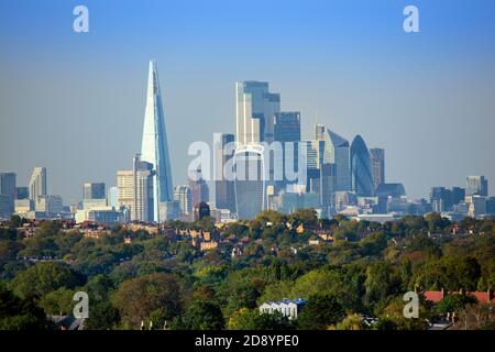 Regno Unito, Londra, centro di Londra. Vista dello skyline del centro di Londra da Norwood Park Foto Stock