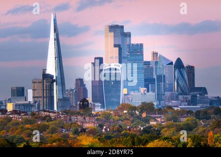 Regno Unito, Londra, centro di Londra. Vista dello skyline del centro di Londra da Norwood Park Foto Stock