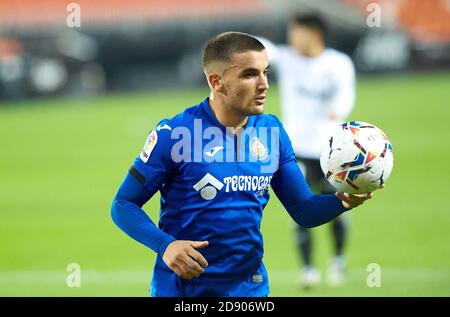 Mauro Arambarri di Getafe durante il campionato spagnolo la Liga calcio mach tra Valencia e Getafe il 1 novembre 2020 a Estadio de Mestal C. Foto Stock