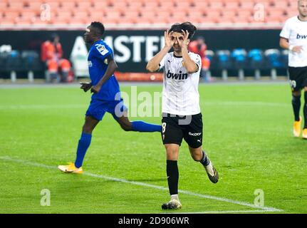 Carlos Soler di Valencia festeggia dopo il suo gol durante il campionato spagnolo la Liga calcio mach tra Valencia e Getafe il 1 ° novembre, C. Foto Stock