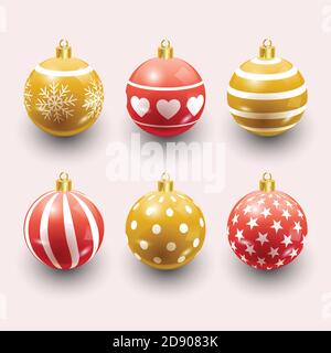 Colorate palle di Natale. Set di isolato di decorazioni realistiche. Illustrazione Vettoriale. Illustrazione Vettoriale
