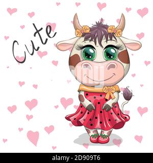 Cute Cartoon Princess Cow su sfondo bianco Illustrazione Vettoriale