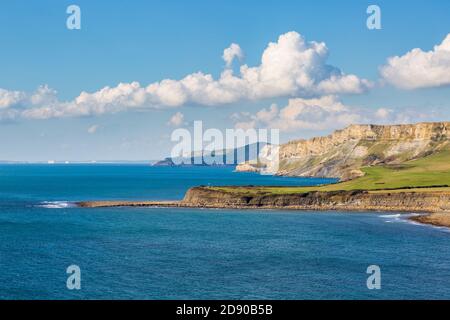 Kimmeridge Bay e Gad Cliff sulla Jurassic Coast a Dorset, Inghilterra Foto Stock