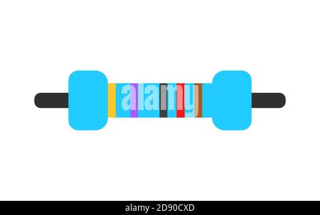 Simbolo della resistenza elettrica vettore isolato colorato piatto. Icona resistore a film metallico a foro passante 1 e 4w Illustrazione Vettoriale