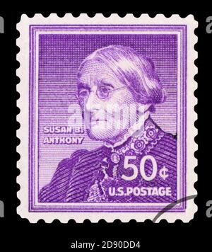 STATI UNITI - CIRCA 1955: Un francobollo stampato negli Stati Uniti, mostra Susan B. Anthony (1820-1906) riformatore sociale e femminista, circa 1955 Foto Stock