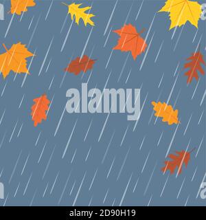 autunno pioggia meteo sfondo grigio con foglie caduta vettore illustrazione EPS10 Illustrazione Vettoriale