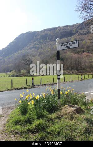 Road Sign nel Lake District Foto Stock