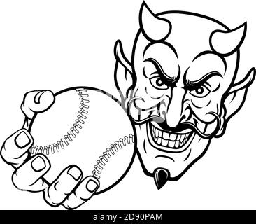 Devil Satan Baseball Ball Sport mascotte Cartoon Illustrazione Vettoriale