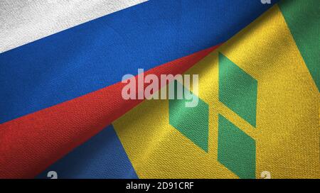 Russia e Saint Vincent e Grenadine due bandiere tessili panno Foto Stock