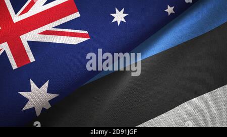 Australia ed Estonia due bandiere tessuto tessuto, tessuto Foto Stock