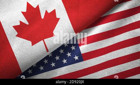 Canada e Stati Uniti due bandiere tessuto tessuto, tessuto Foto Stock