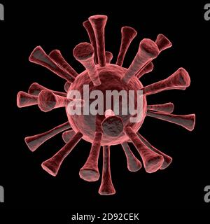 Illustrazione del virus coronavirus covid-19 isolato su nero. rendering 3d Foto Stock