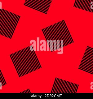 Astratto sfondo rosso con quadrati neri. Figure geometriche. Stile rétro minimal, pop art Foto Stock