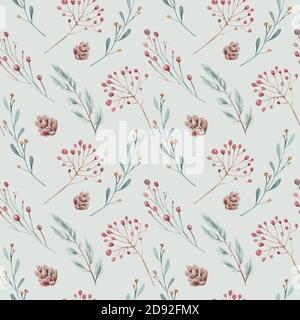 Carino motivo di fiori senza cuciture acquerello. Grande set di elementi floreali acquerelli. Può essere usato per le schede, gli inviti, le schede di salvataggio della data e molto altro. Foto Stock