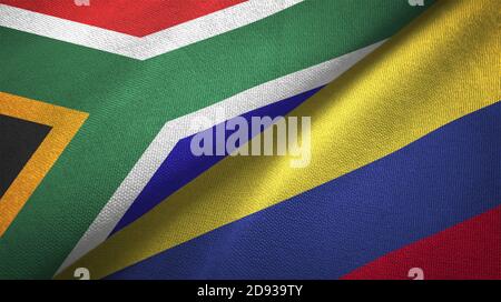 Sudafrica e Colombia due bandiere tessuto, tessuto Foto Stock