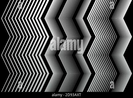 A zig-zag verticale, a croce, ondulato, ondulato e dentellato, linee frastagliate, strisce. Strisce corrugate, strisce, bianco e nero, monocromatiche, scala di grigi ge Illustrazione Vettoriale