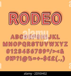 Set di alfabeti vettoriali 3d vintage Rodeo Illustrazione Vettoriale