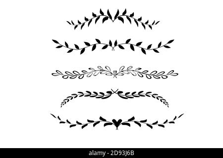 Set di lori neri incornicia i rami. Collezione di corone d'alloro d'epoca. Illustrazione Vettoriale