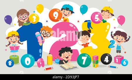 Concetto di numeri di cartoni multicolore Illustrazione Vettoriale