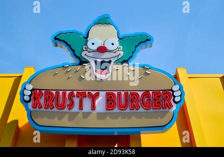 Il Krusty Burger è una catena di fast-food che serve hamburger Fondata da Krusty il clown a Springfield Foto Stock