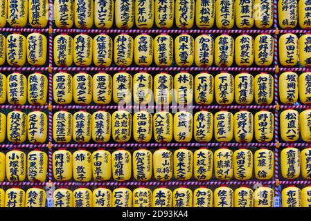 Lanterne gialle al Santuario di Yasukuni durante Mitama Matsuri, Tokyo, Giappone Foto Stock