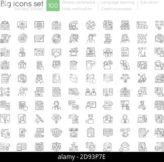 Set di icone lineari per la formazione online Illustrazione Vettoriale